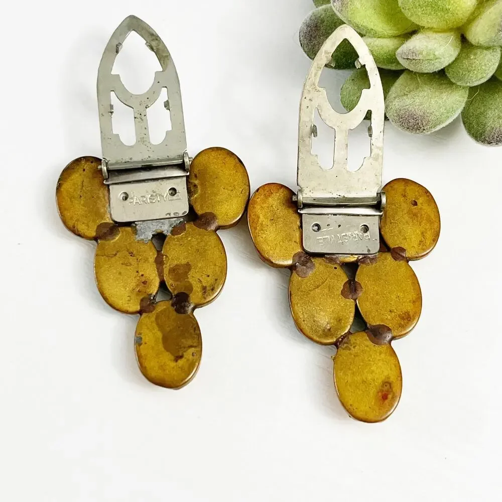 Antique Paristyle Button Co. Cabochon Glass Dress Clips Set Vintage Jewelry